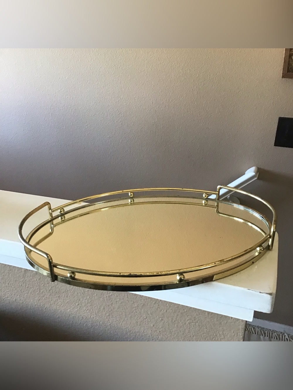 Vintage Hollywood Regency Oval Shaped Vanity Mirror Tray